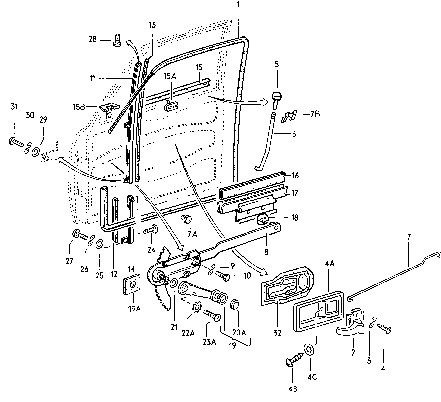 837 - Inner actuator; Window regulator; Window guide; vent wing part ...