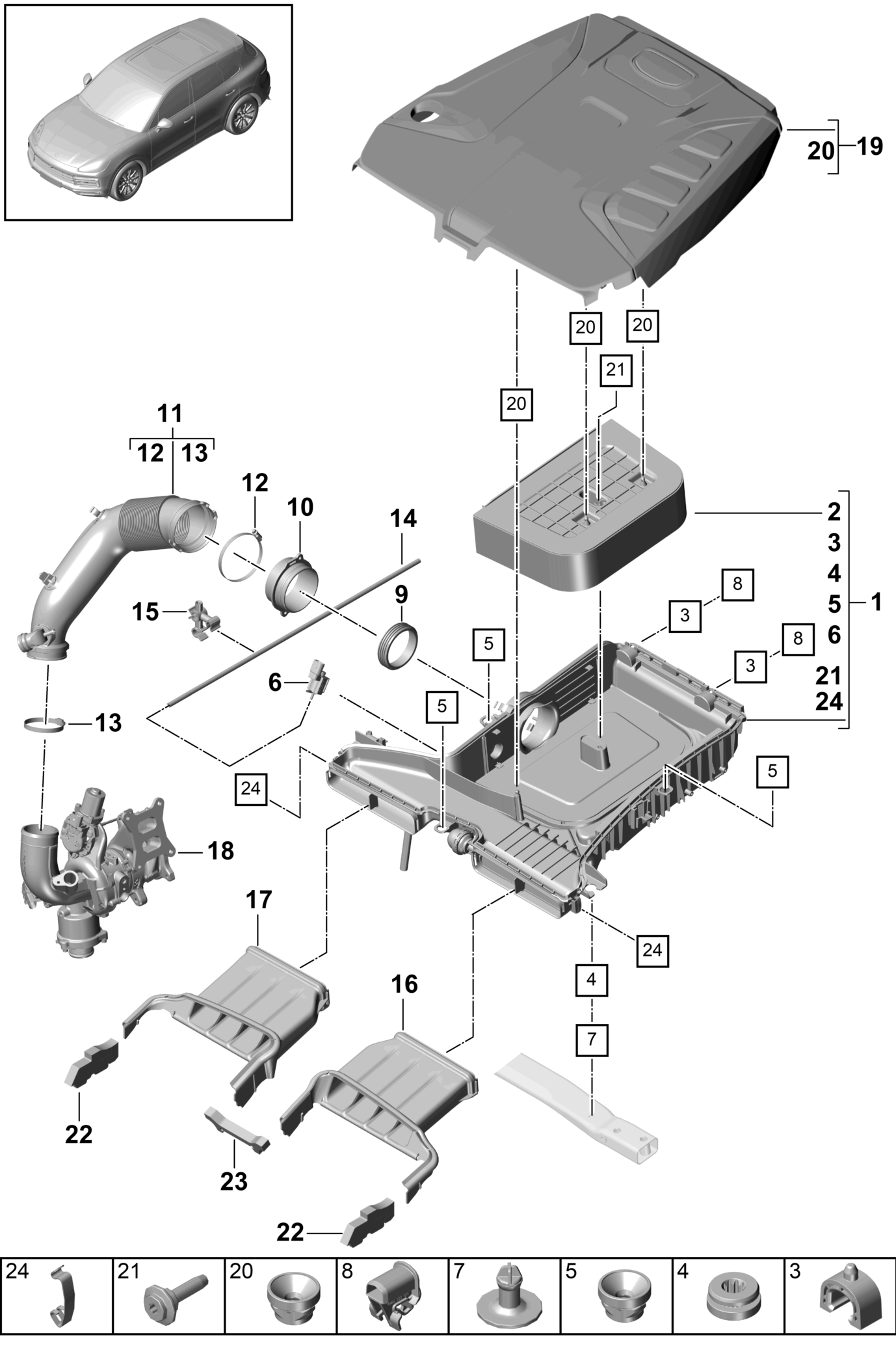 106 - Air filter with connecting part; Engine cover; Ventilation for ...