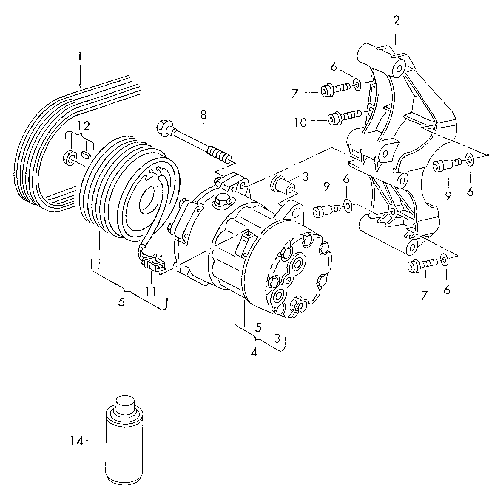 260 - A/C compressor; connecting and mounting parts for compressor; A/C ...
